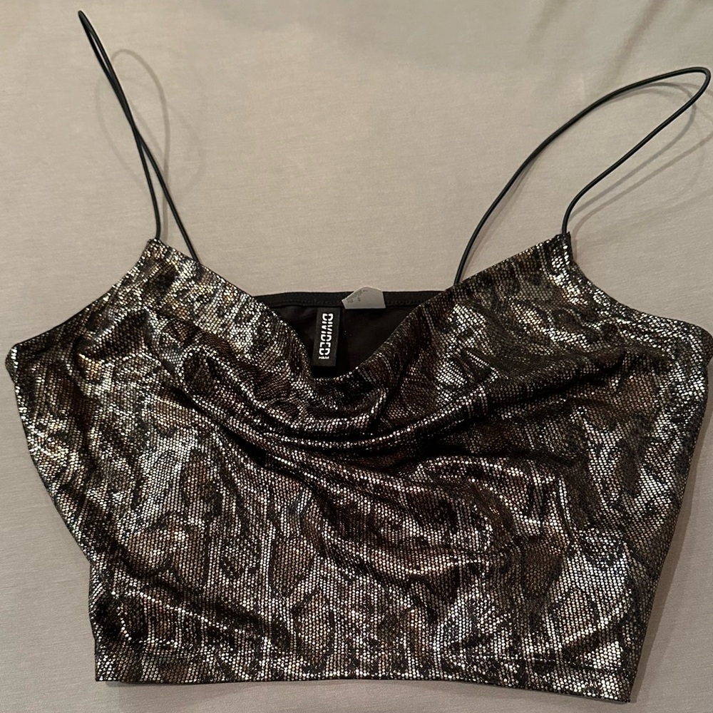 H&M Divided Foil Snake Print Cowl Neck Crop Top in Gold, Copper, Black Small S